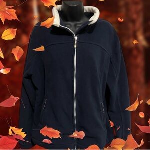Ladies L Dark Navy & White Fleece Zippered Jacket